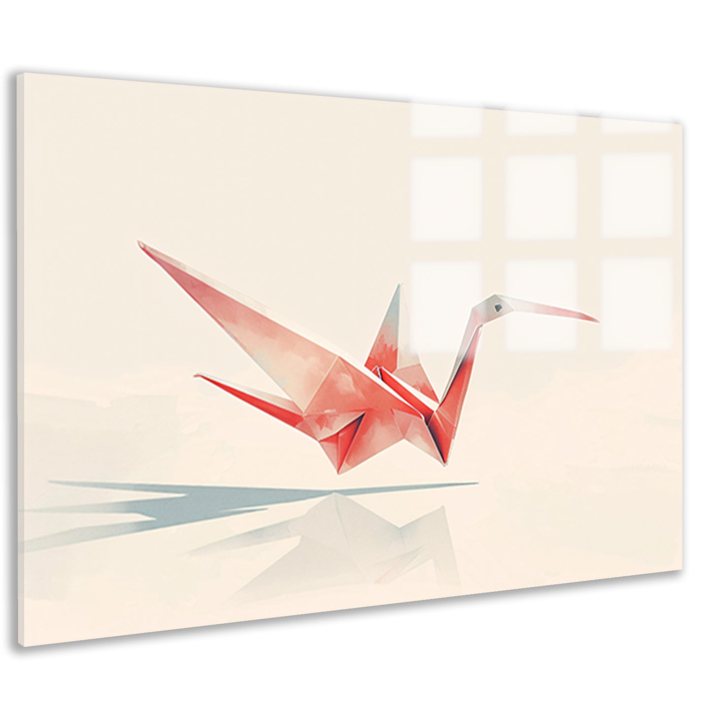 Rode origami kraanvogel met schaduw acrylglas
