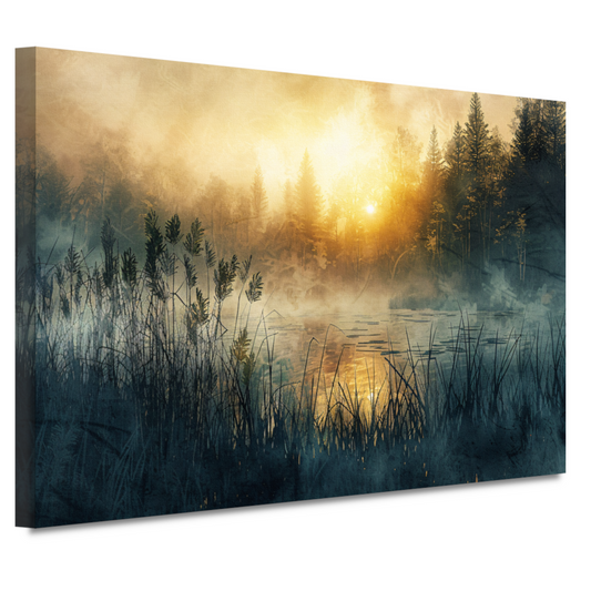 Mistige Ochtendzon Doorbrekend door het Bos canvas