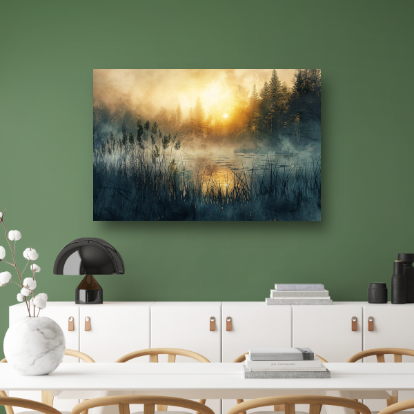 Mistige Ochtendzon Doorbrekend door het Bos canvas