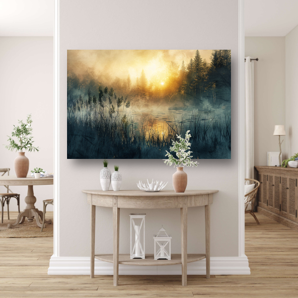 Mistige Ochtendzon Doorbrekend door het Bos canvas