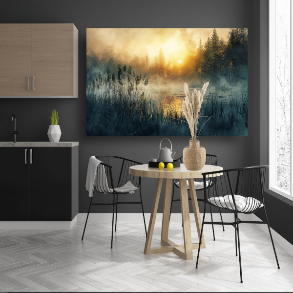 Mistige Ochtendzon Doorbrekend door het Bos canvas
