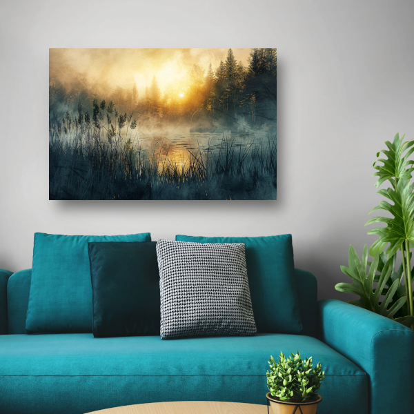 Mistige Ochtendzon Doorbrekend door het Bos canvas