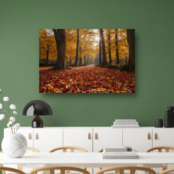 Herfstbladeren en Zonnestralen in het Bos poster