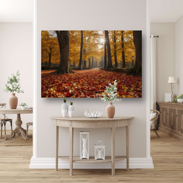 Herfstbladeren en Zonnestralen in het Bos poster
