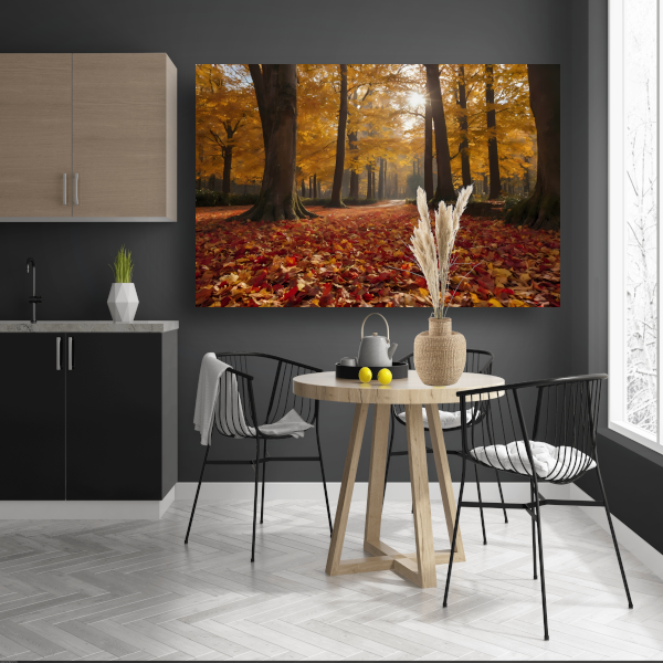 Herfstbladeren en Zonnestralen in het Bos poster