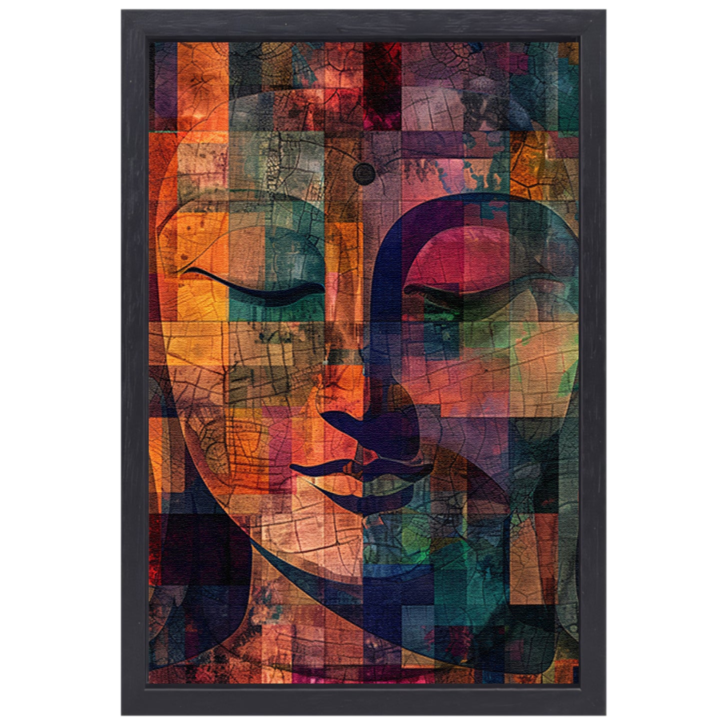 Abstracte kleurrijke Boeddha mozaïek kunstwerk canvas met baklijst