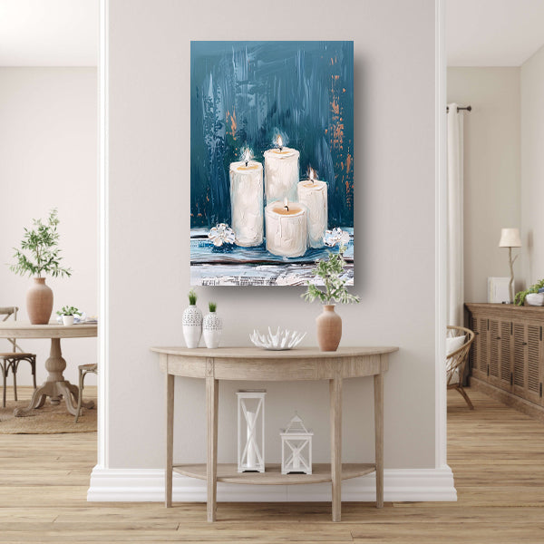 Prachtig realistisch schilderij van brandende kaarsen canvas