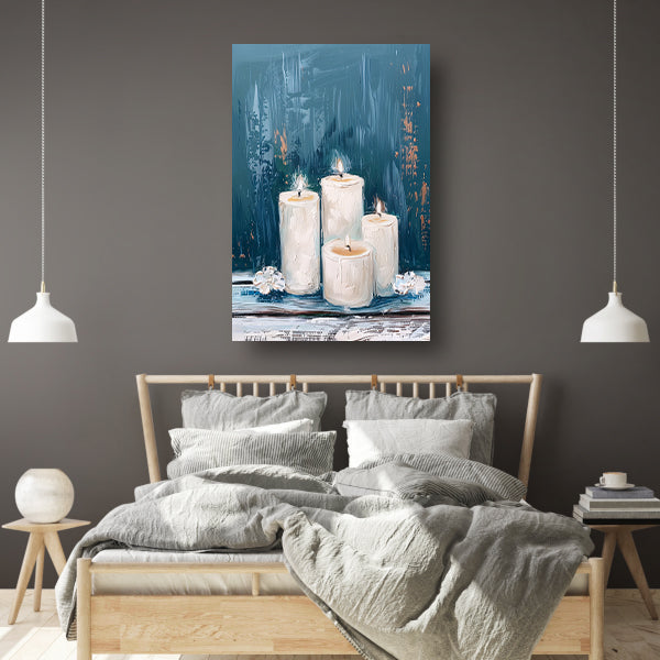 Prachtig realistisch schilderij van brandende kaarsen canvas