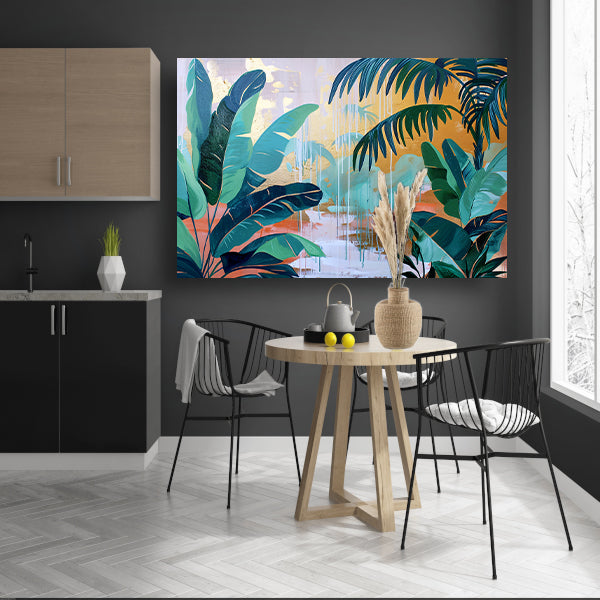 Kleurrijk abstract schilderij van een regenwoud poster