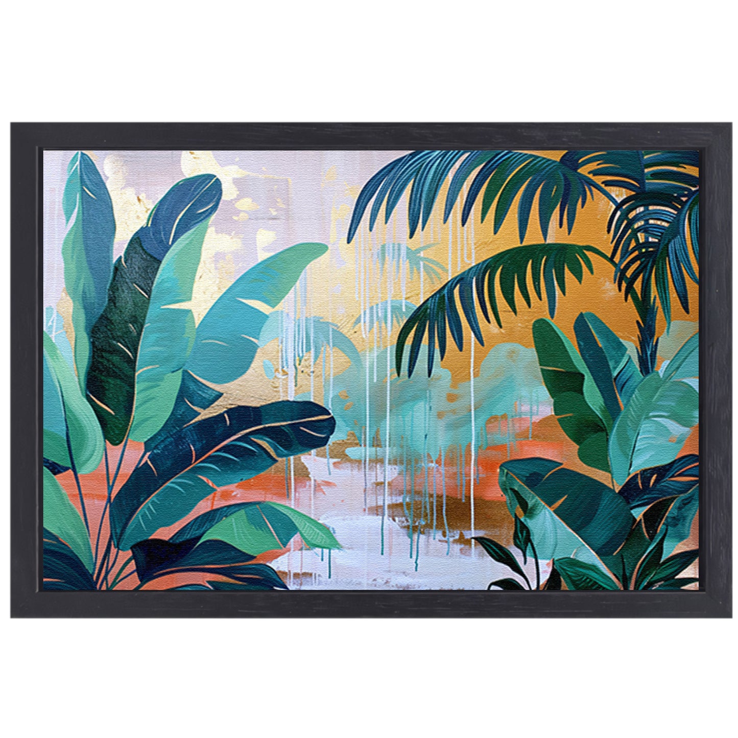 Kleurrijk abstract schilderij van een regenwoud canvas met baklijst