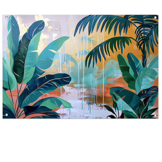 Kleurrijk abstract schilderij van een regenwoud tuinposter