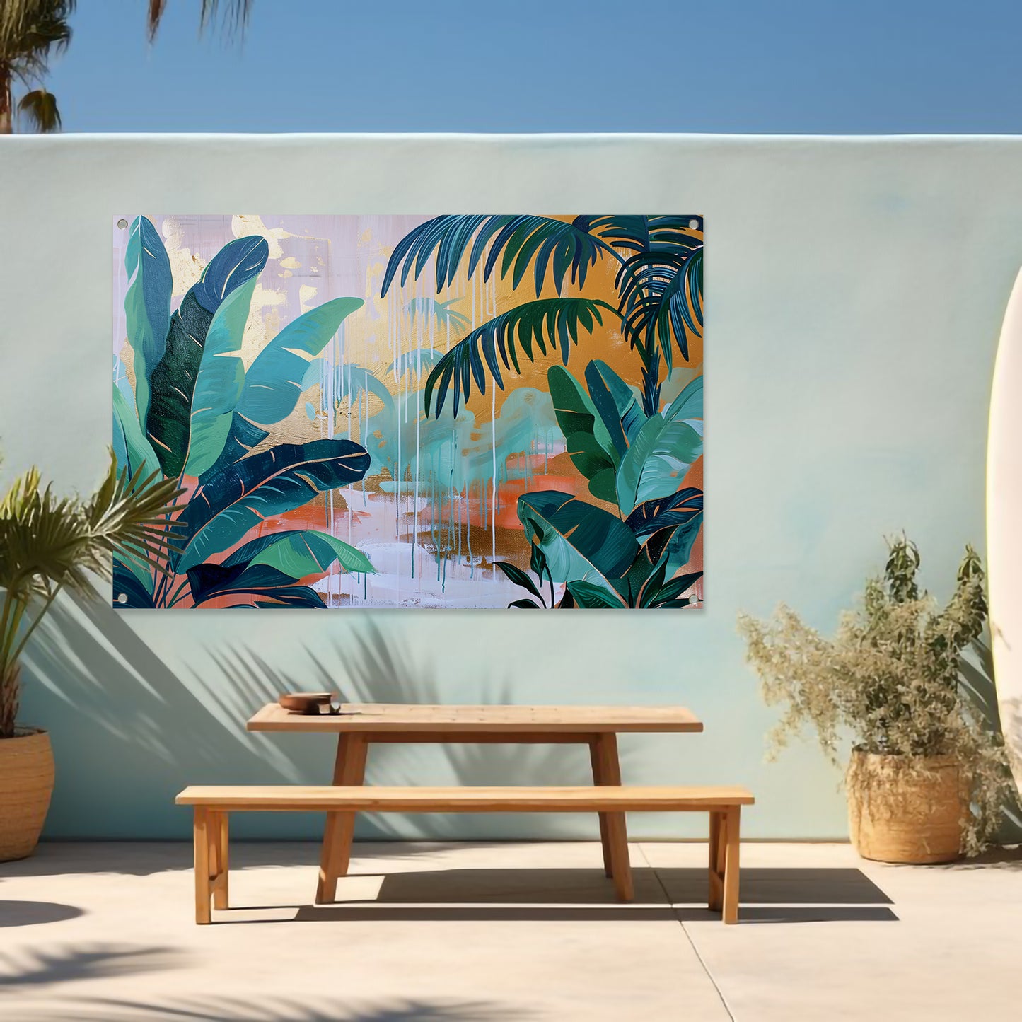 Kleurrijk abstract schilderij van een regenwoud tuinposter