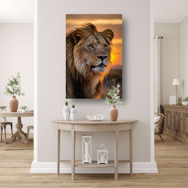 Majestueuze leeuw bij zonsondergang acrylglas