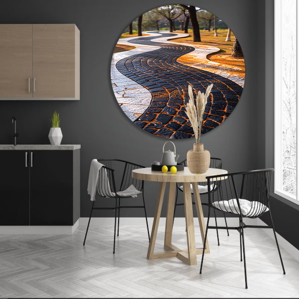 Abstract Kronkelend Pad met Contrasterende Tegels aluminium muurcirkel