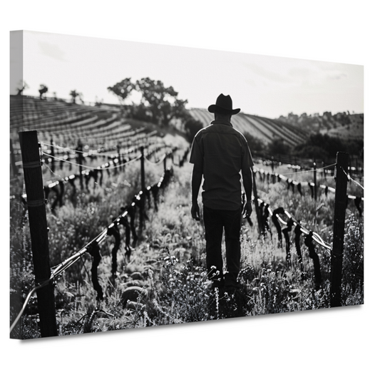 Man wandelt door zonovergoten wijngaard canvas
