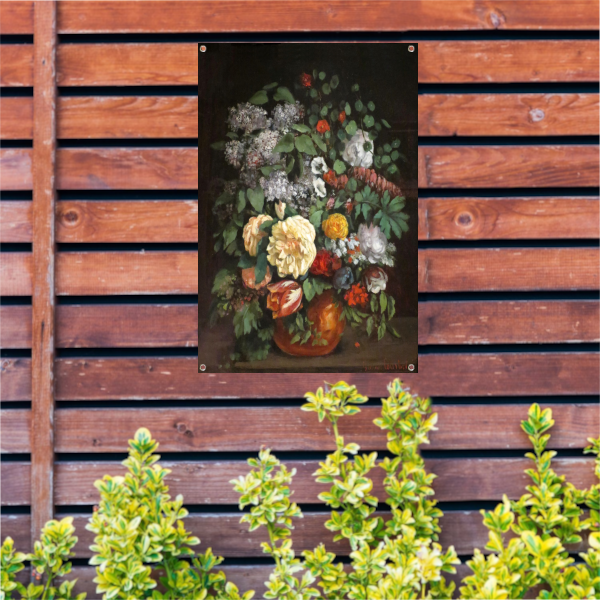 Vaas met seringen, rozen en tulpen - Gustave Courbet tuinposter