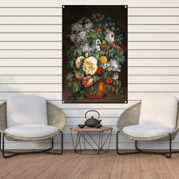 Vaas met seringen, rozen en tulpen - Gustave Courbet tuinposter