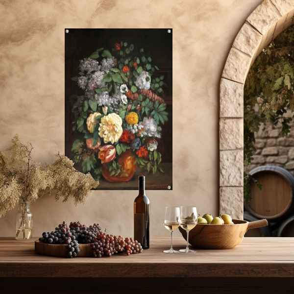 Vaas met seringen, rozen en tulpen - Gustave Courbet tuinposter