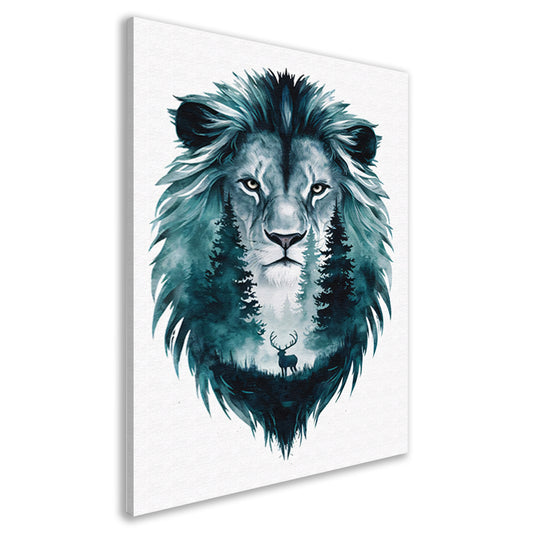 Surrealistisch portret van leeuw en hert canvas