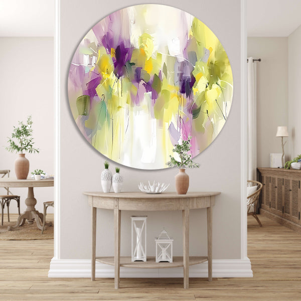 Abstract bloemenveld schilderij met levendige kleuren forex muurcirkel