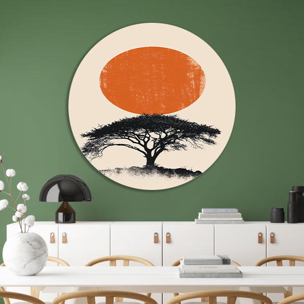 Minimale boom silhouet tegen oranje zon forex muurcirkel