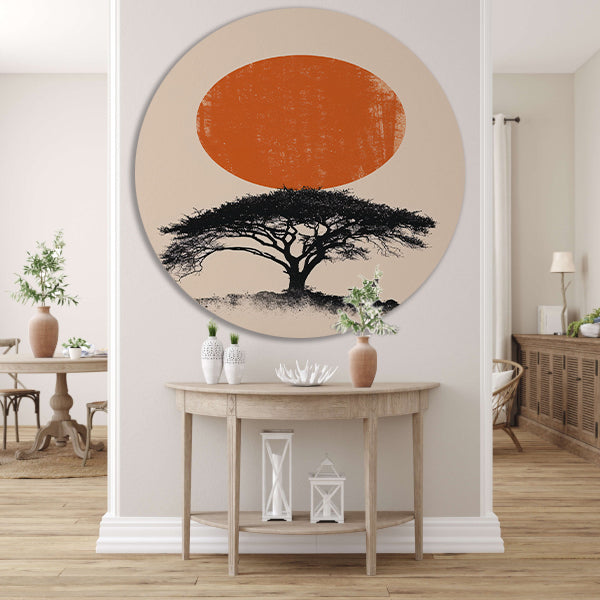 Minimale boom silhouet tegen oranje zon forex muurcirkel