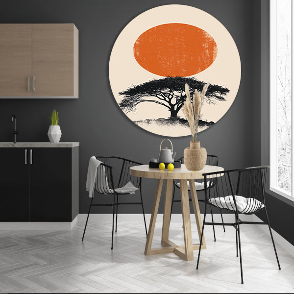 Minimale boom silhouet tegen oranje zon forex muurcirkel