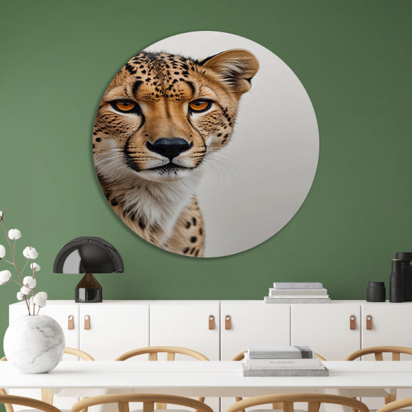 Intense Blik van een Majestueuze Cheeta aluminium muurcirkel
