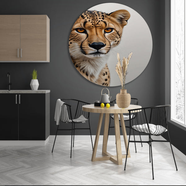 Intense Blik van een Majestueuze Cheeta aluminium muurcirkel