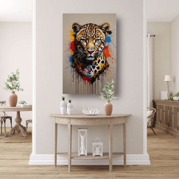 Kleurrijk Abstract Luipaard in Actie canvas