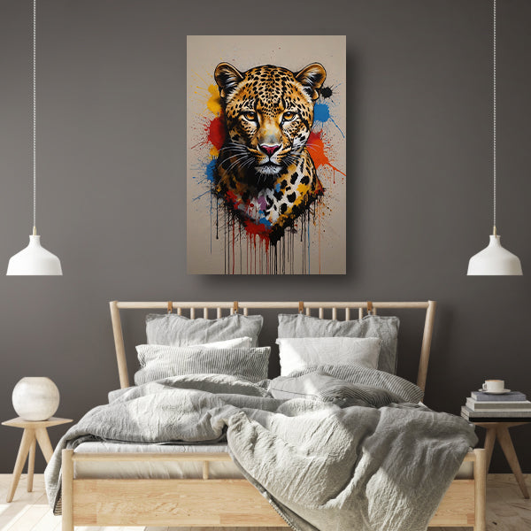 Kleurrijk Abstract Luipaard in Actie canvas met baklijst