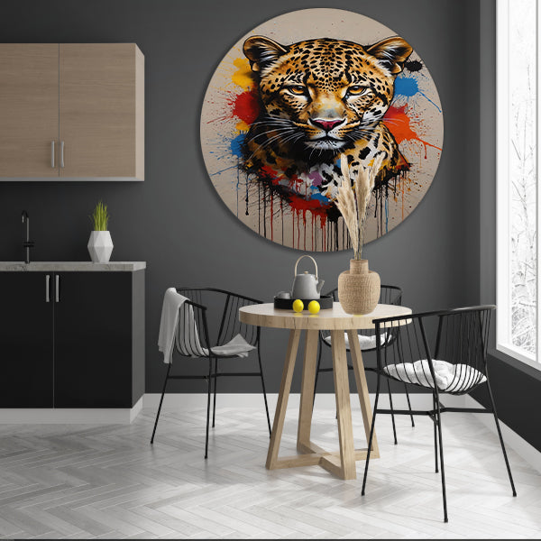 Kleurrijk Abstract Luipaard in Actie aluminium muurcirkel