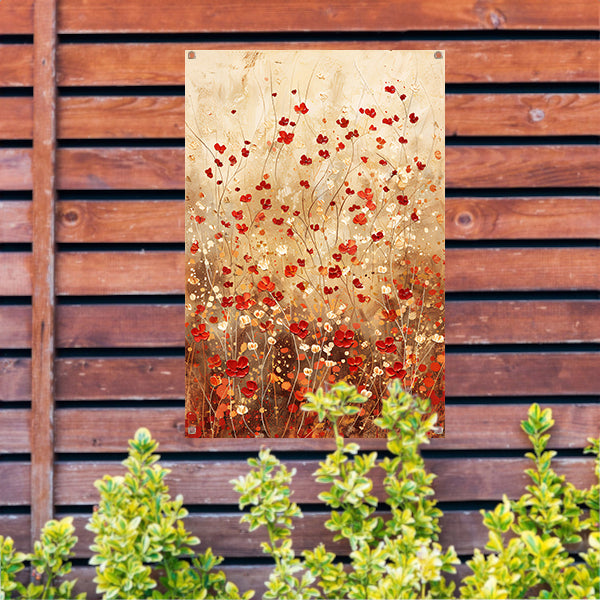 Abstracte bloemenweide in warme tinten tuinposter