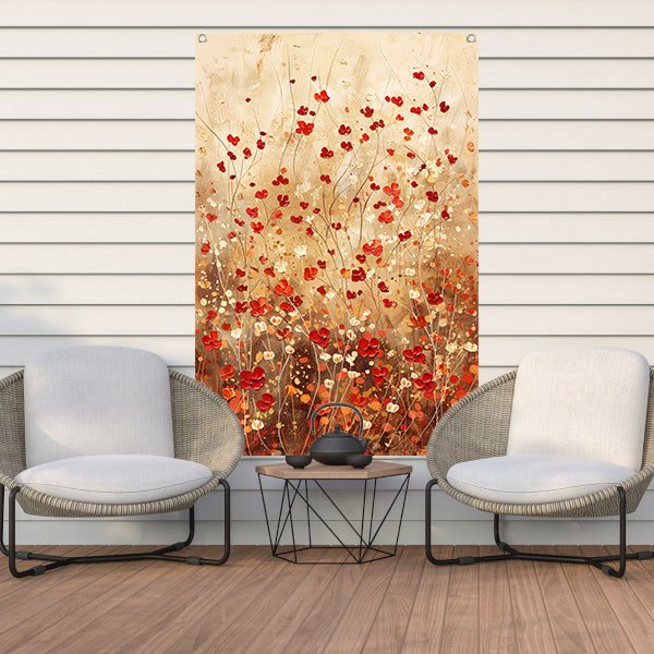 Abstracte bloemenweide in warme tinten tuinposter