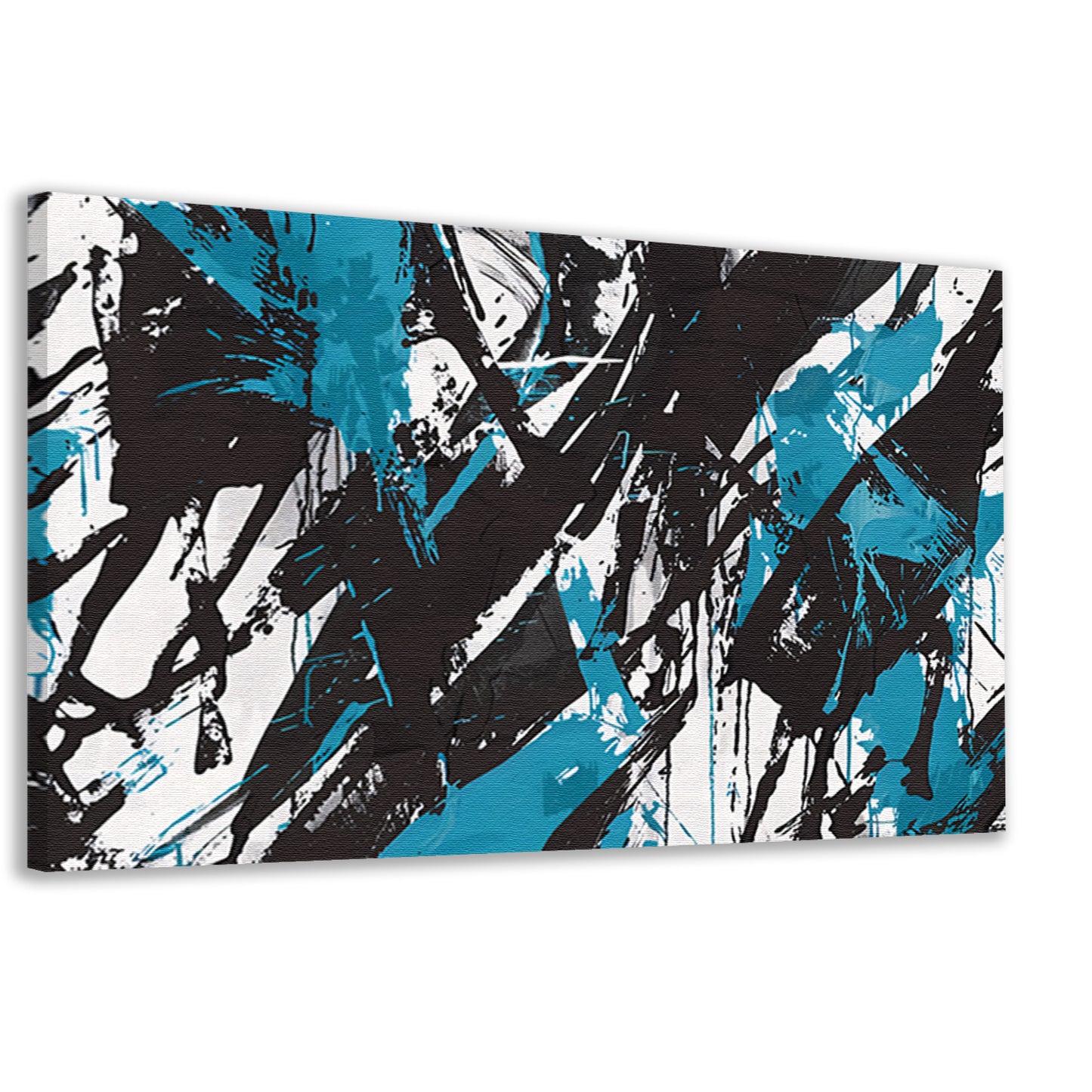Abstracte dynamiek in zwart, wit en blauw canvas