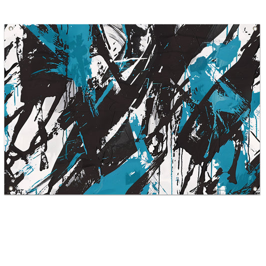 Abstracte dynamiek in zwart, wit en blauw   tuinposter