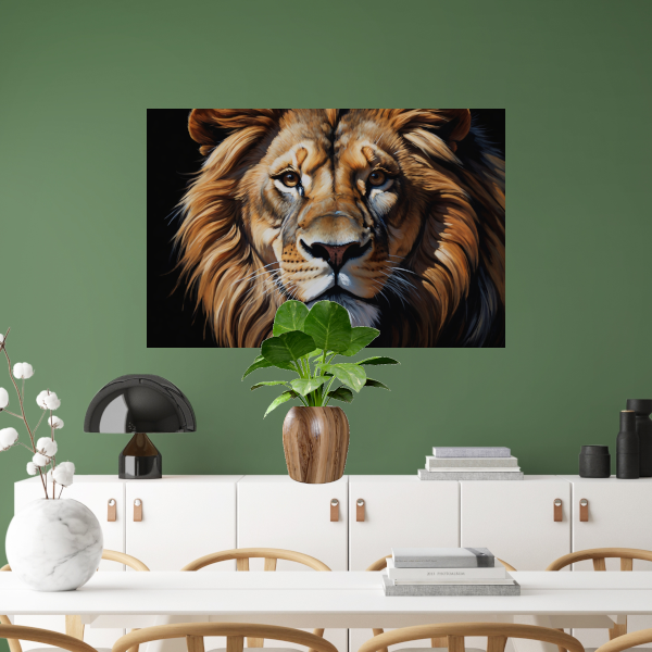 Majesteitelijke Contemplatie: Portret van een Leeuw canvas met baklijst