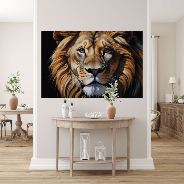 Majesteitelijke Contemplatie: Portret van een Leeuw canvas met baklijst