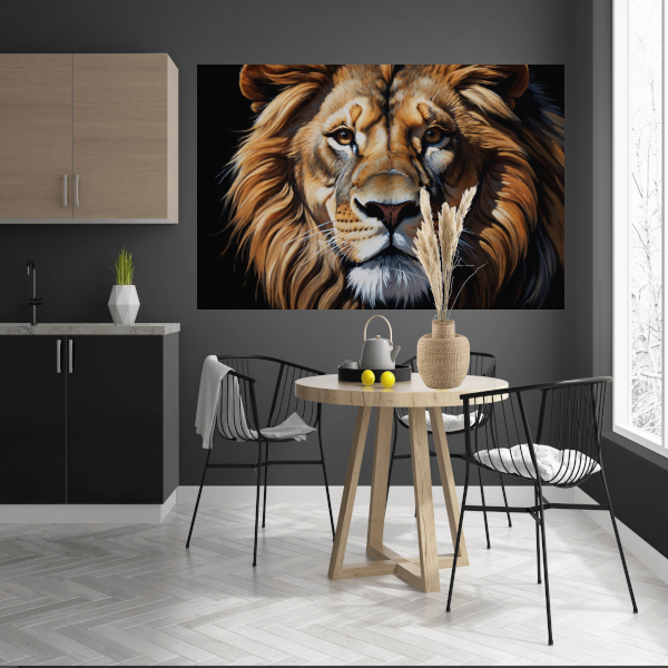 Majesteitelijke Contemplatie: Portret van een Leeuw canvas met baklijst
