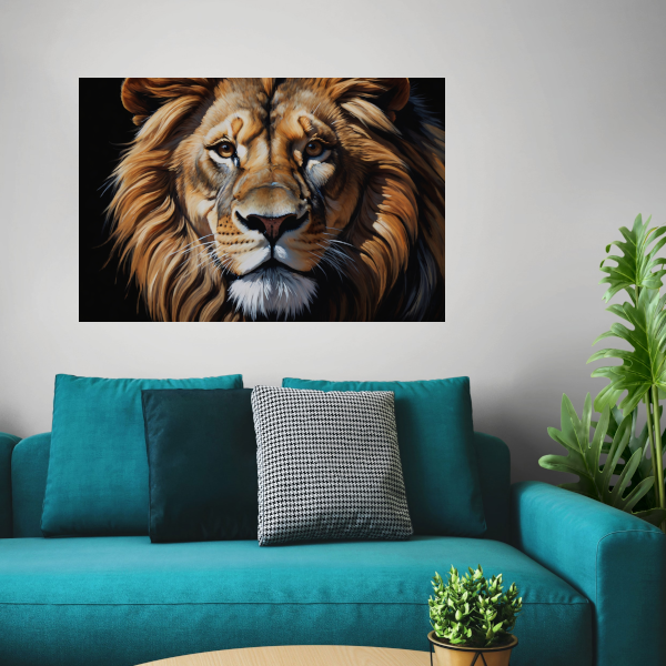 Majesteitelijke Contemplatie: Portret van een Leeuw canvas met baklijst