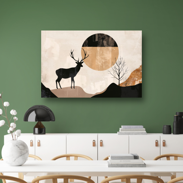 Silhouet van een hert bij nacht en natuur canvas