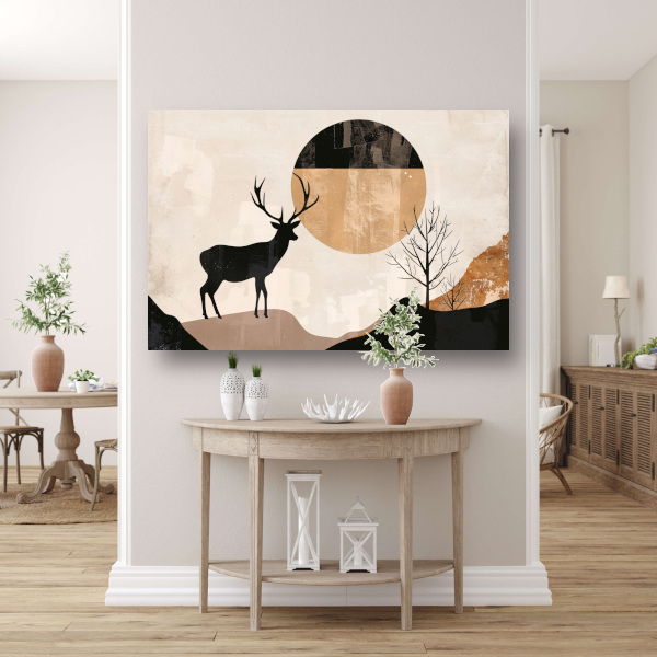 Silhouet van een hert bij nacht en natuur canvas