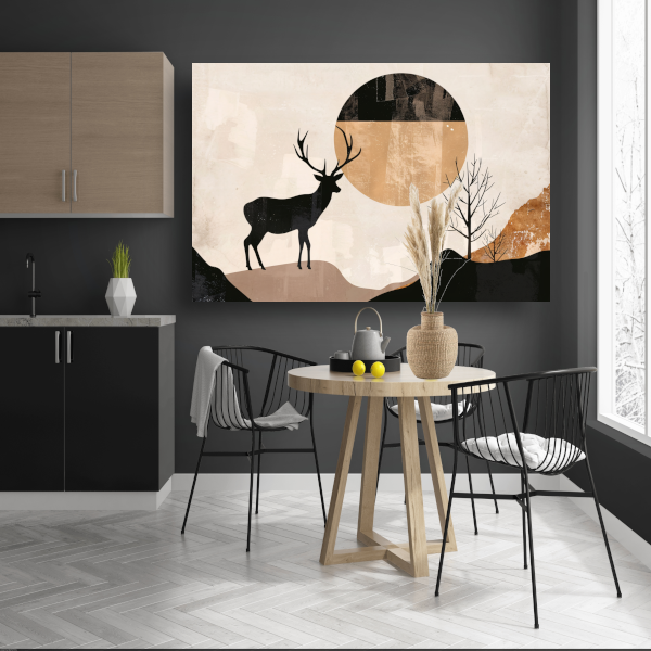 Silhouet van een hert bij nacht en natuur canvas