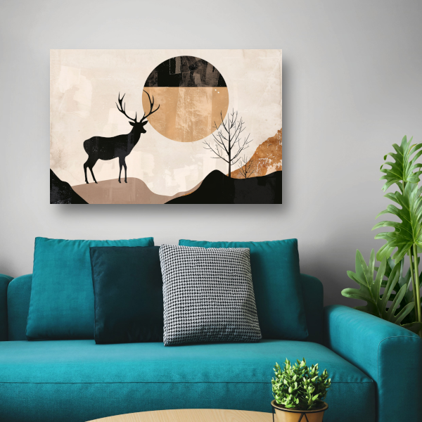 Silhouet van een hert bij nacht en natuur canvas