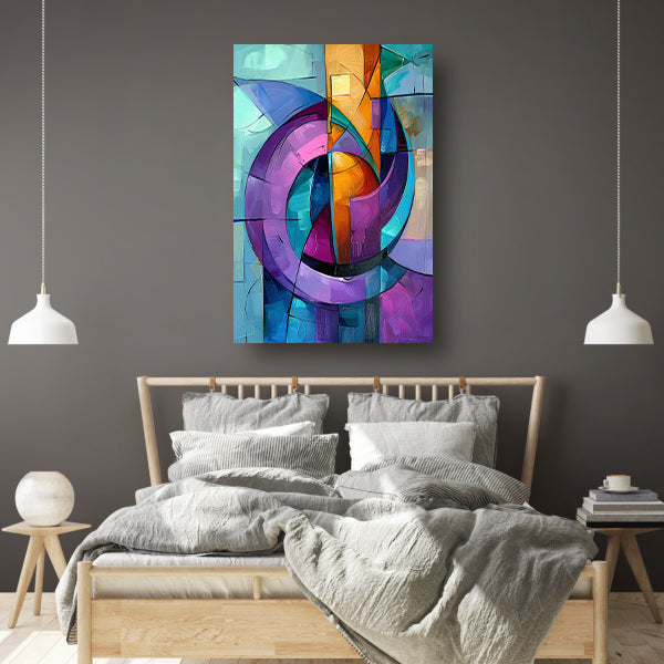 Abstract kleurrijk schilderij met geometrische vormen poster