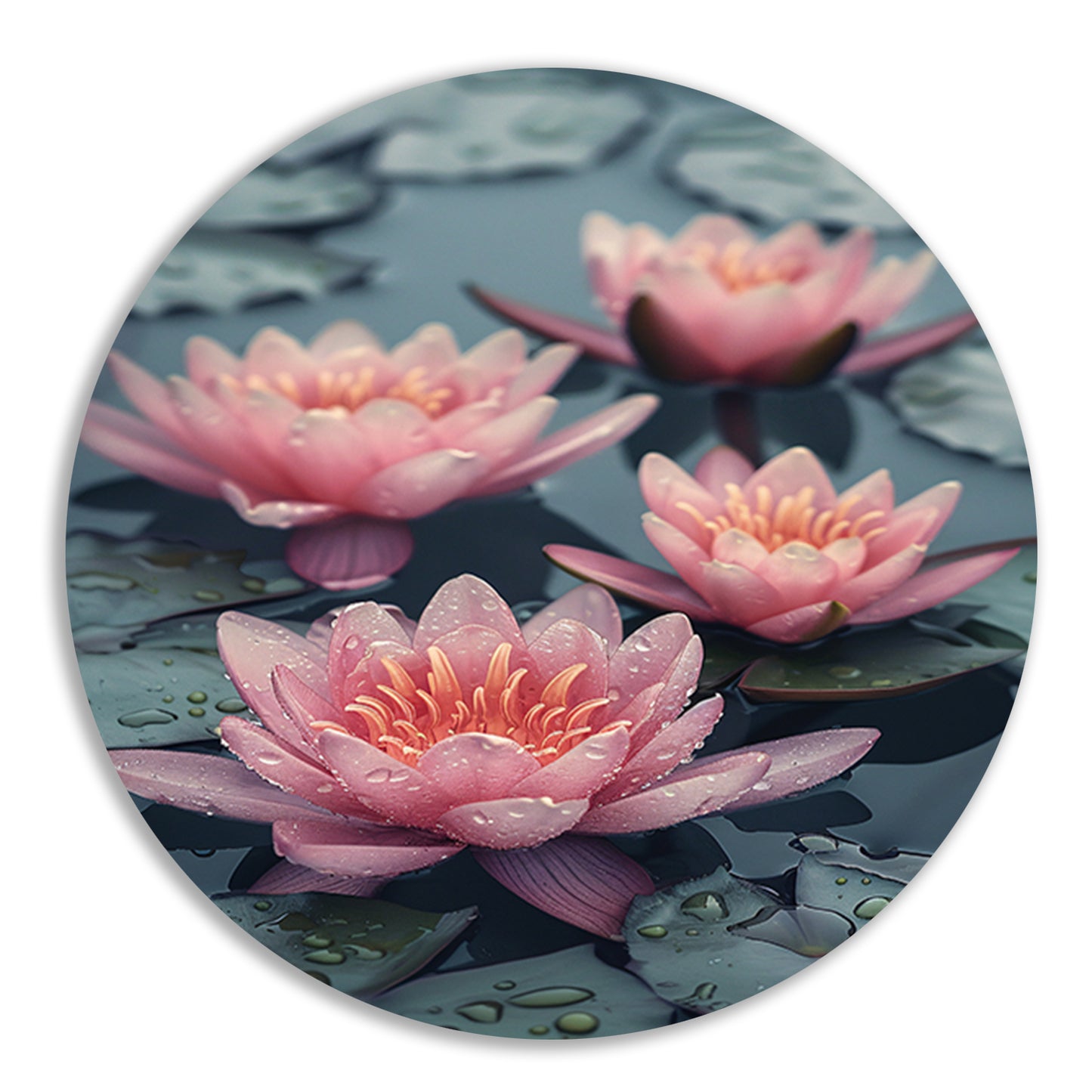 Roze waterlelies drijven op kalm water aluminium muurcirkel