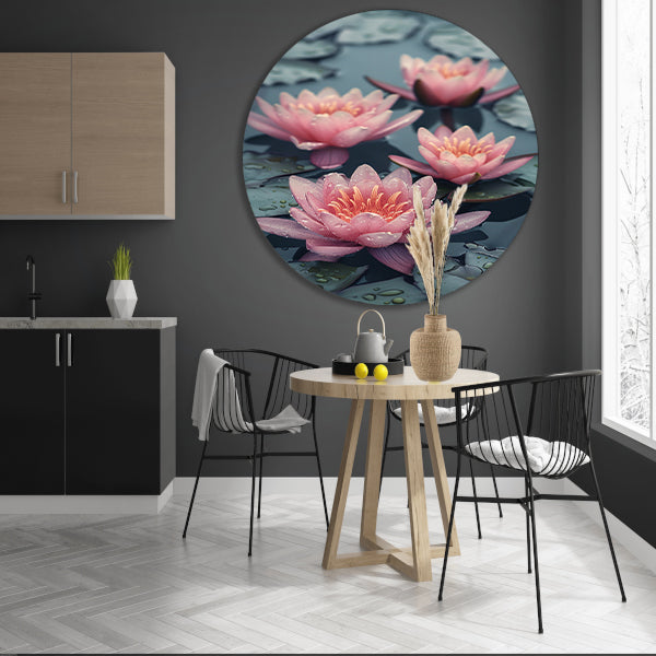 Roze waterlelies drijven op kalm water aluminium muurcirkel