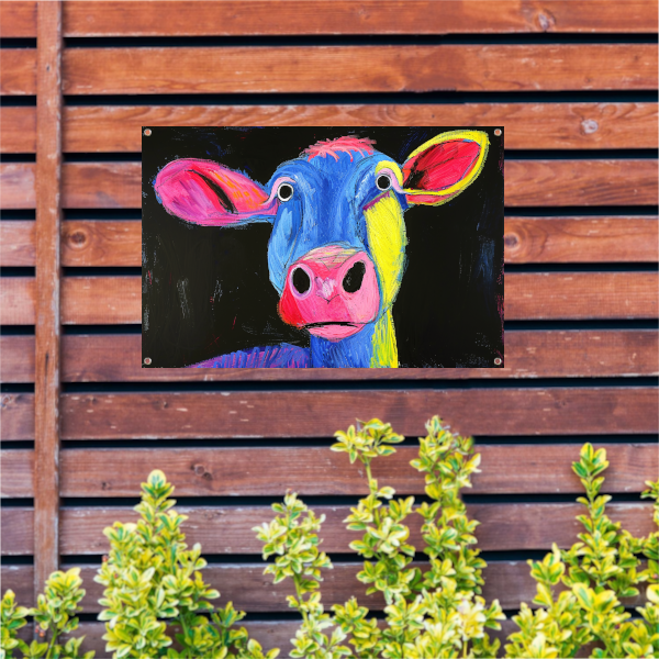 Kleurrijk abstract portret van een koe tuinposter