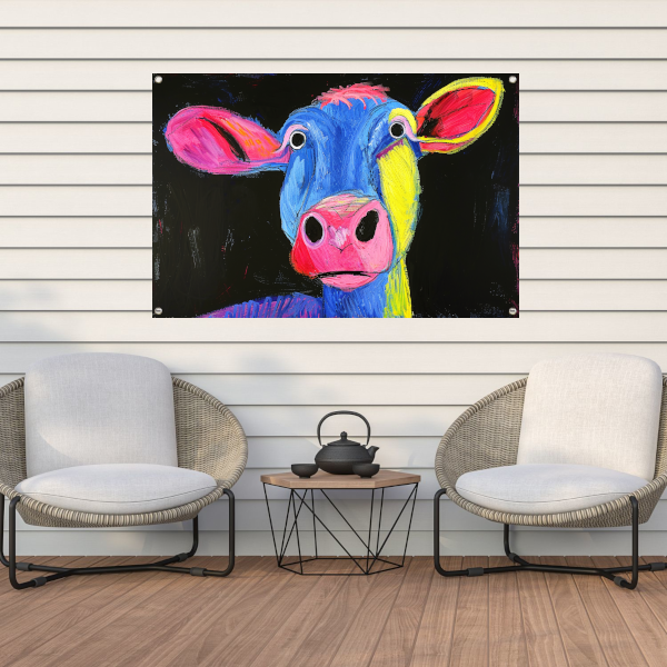 Kleurrijk abstract portret van een koe tuinposter