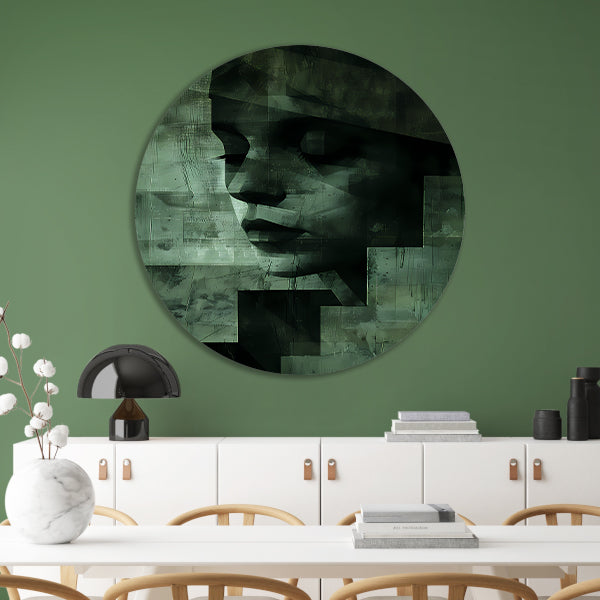 Gelaagd Abstract in Groen en Zwart aluminium muurcirkel